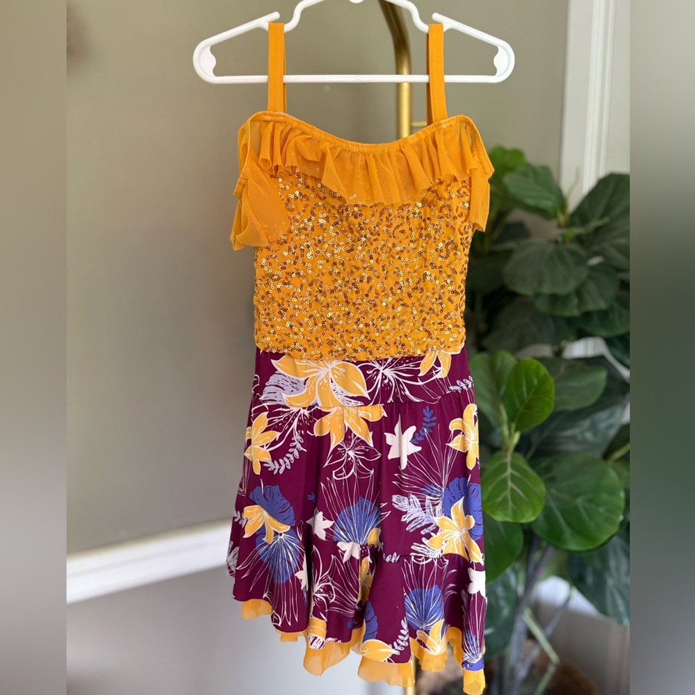 Weissman Girls Dance Tutu Costume Floral Recital Yellow Sequin Dress 7/8